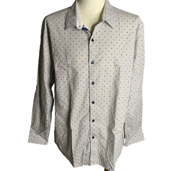 Tasso Elba Other - Tasso Elba Button Up Long Sleeve Shirt XXL Grey Dots Flip Cuff Cotton Collared